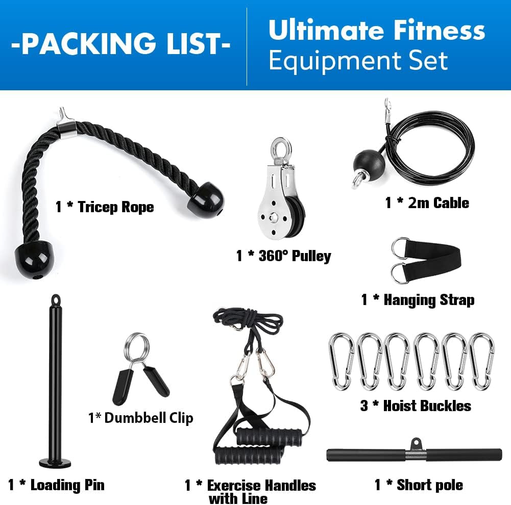 DIY Home Gym Fitness Pulley Cable Machine Attachment System, Upgrade Lat Pull down Cable Pully Attachments for Biceps Curl, Tricep, Back, Forearm, Shoulder Workouts