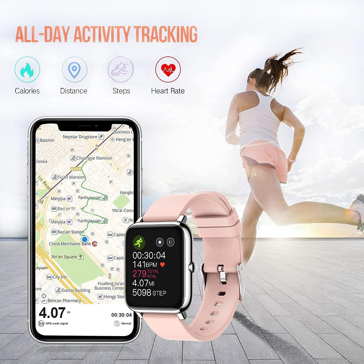 Smart Watches for Women 1.4 Touch Screen Smart Watch Fitness Tracker with Heart Rate Blood Pressure IP68 Waterproof Smartwatch for Android Ios Phones Activity Tracker with Step Counter Runing Watch