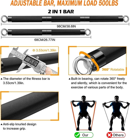 Resistance Band Bar Set Portable Full Body 500LBS Extra Heavy Home Gym