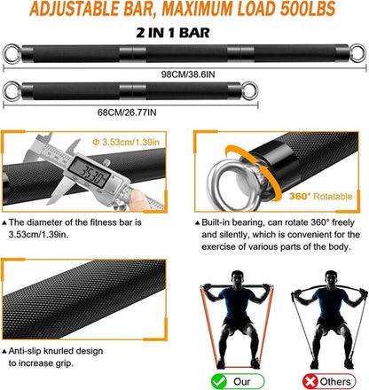 Resistance Band Bar Set Portable Full Body 500LBS Extra Heavy Home Gym