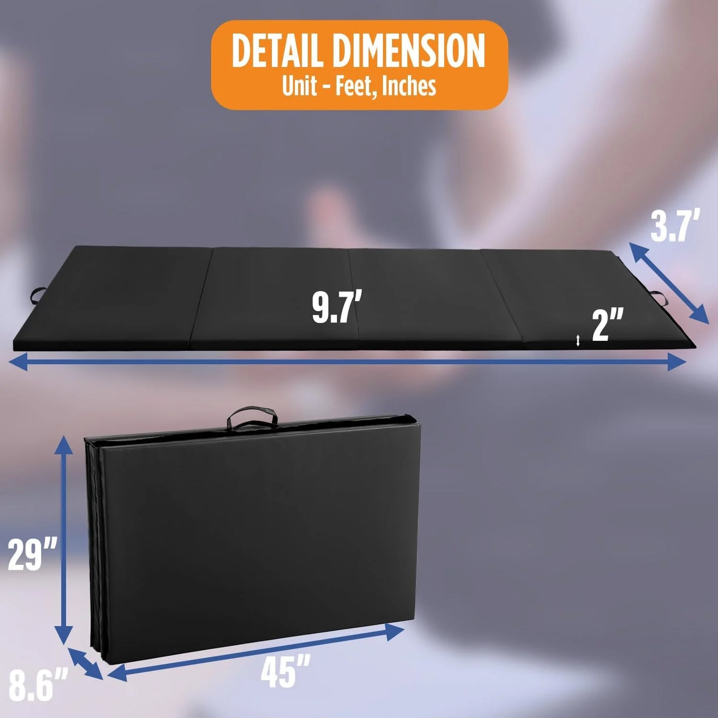 4'X10'X2" New Folding Panel Gymnastics Mat, Perfect for Indoor/Outdoor Exercise(Black)