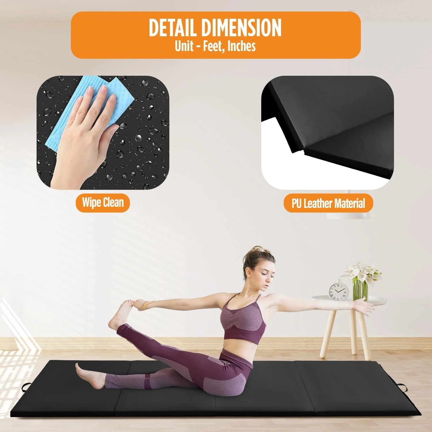 4'X10'X2" New Folding Panel Gymnastics Mat, Perfect for Indoor/Outdoor Exercise(Black)