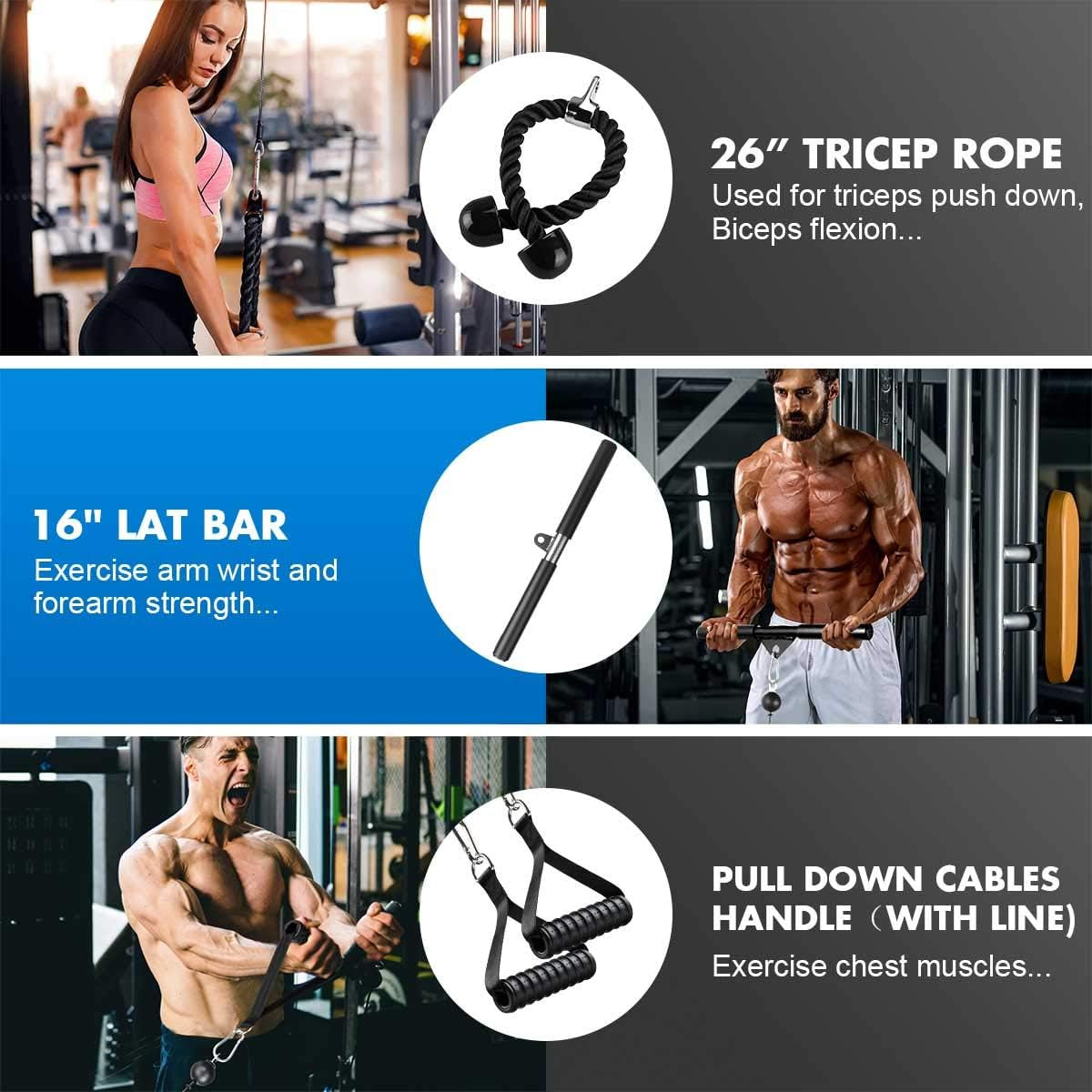 DIY Home Gym Fitness Pulley Cable Machine Attachment System, Upgrade Lat Pull down Cable Pully Attachments for Biceps Curl, Tricep, Back, Forearm, Shoulder Workouts