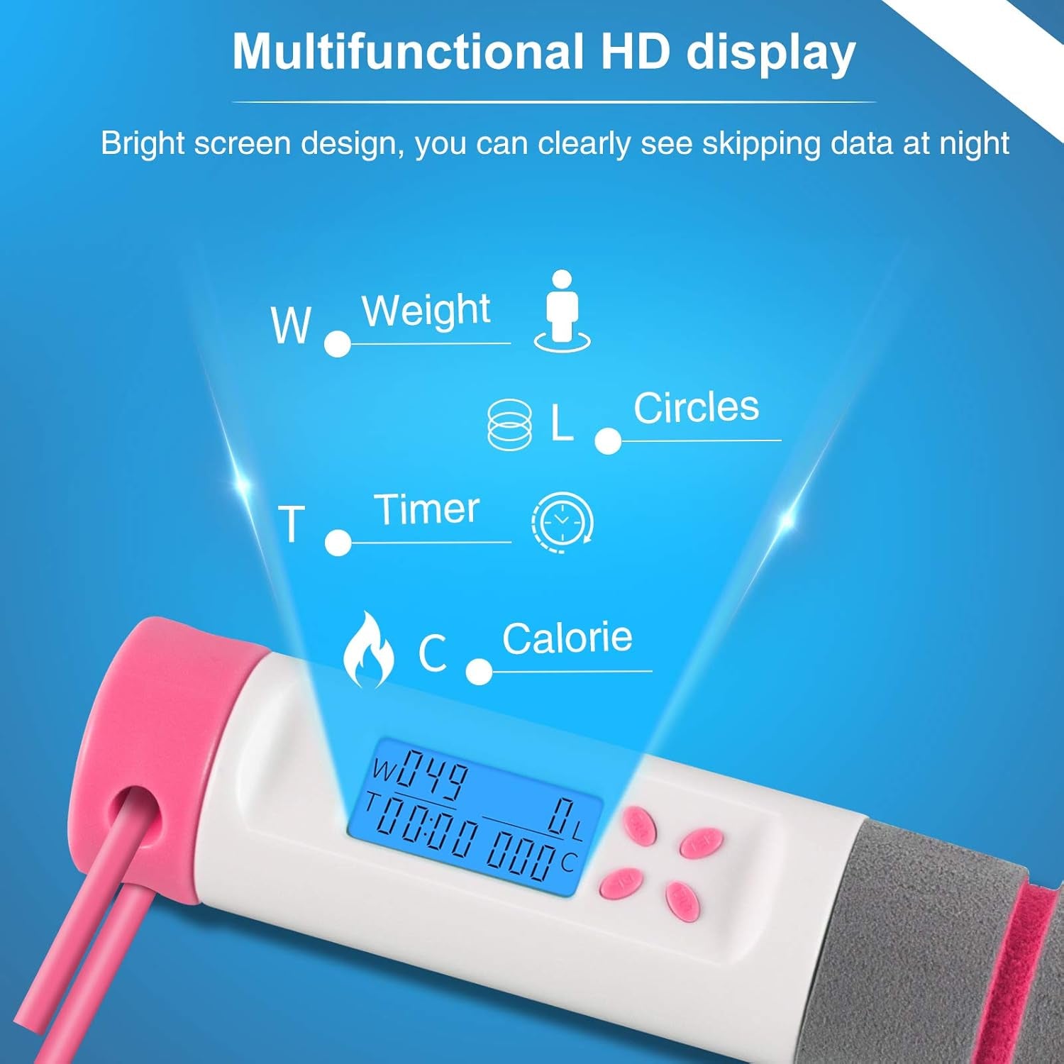 Jump Rope, Digital Weighted Handle Workout Jumping Rope with Calorie Counter for Fitness Exercise Boxing, Cordless Skipping Rope for Adults, Men, Women, Kids, Girls