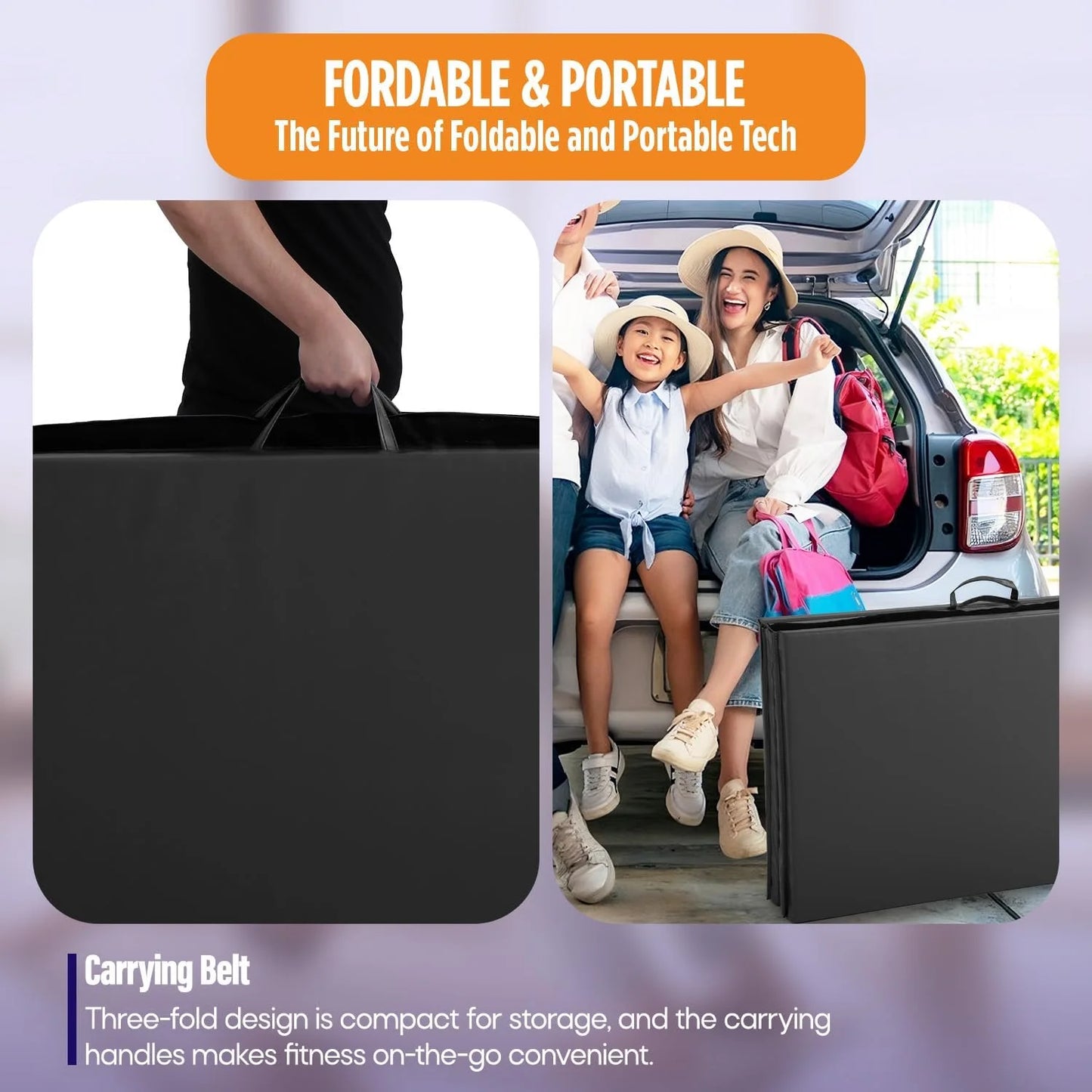 4'X10'X2" New Folding Panel Gymnastics Mat, Perfect for Indoor/Outdoor Exercise(Black)