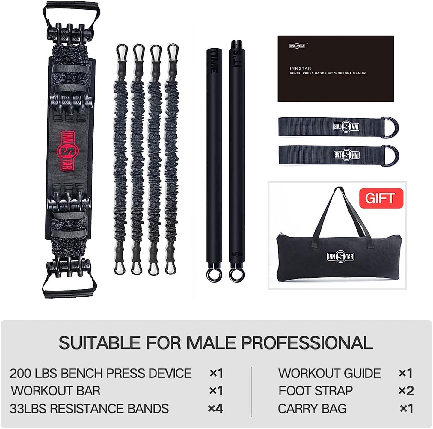 Resistance Bands Bar Exercise Bands Attachment 38" Black Max Load 800Lb for Home Gym Workout Full Body Workout Power Lifting Fitness Bar