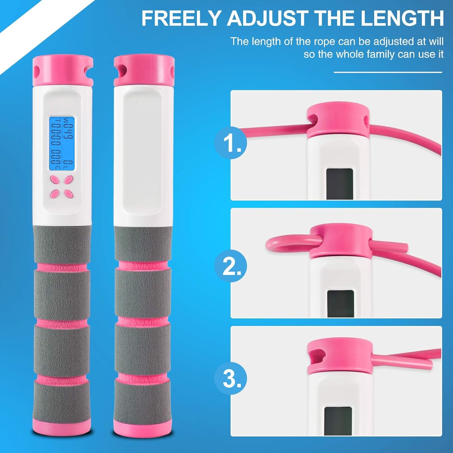 Jump Rope, Digital Weighted Handle Workout Jumping Rope with Calorie Counter for Fitness Exercise Boxing, Cordless Skipping Rope for Adults, Men, Women, Kids, Girls