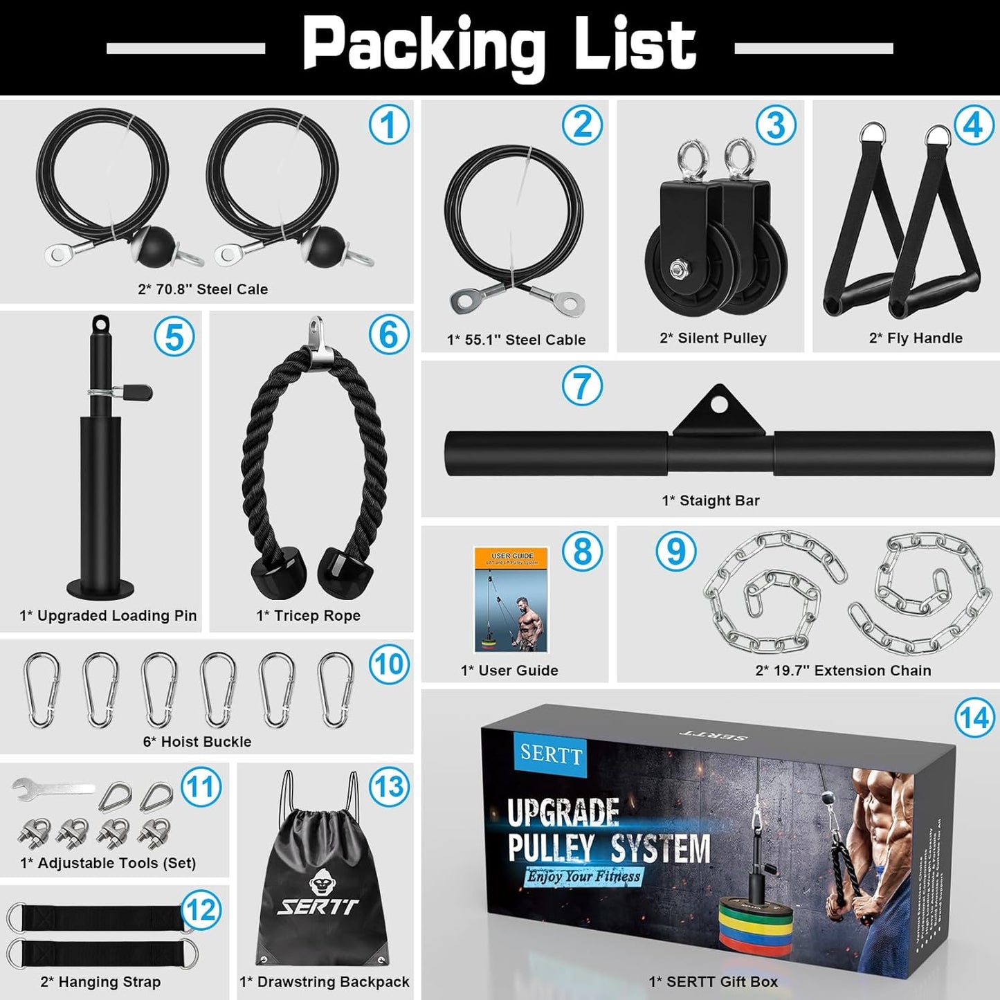 Weight Cable Pulley System Gym, Upgraded Cable Pulley Attachments for Gym LAT Pu