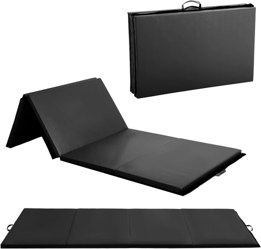 4'X10'X2" New Folding Panel Gymnastics Mat, Perfect for Indoor/Outdoor Exercise(Black)