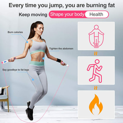Jump Rope, Digital Weighted Handle Workout Jumping Rope with Calorie Counter for Fitness Exercise Boxing, Cordless Skipping Rope for Adults, Men, Women, Kids, Girls