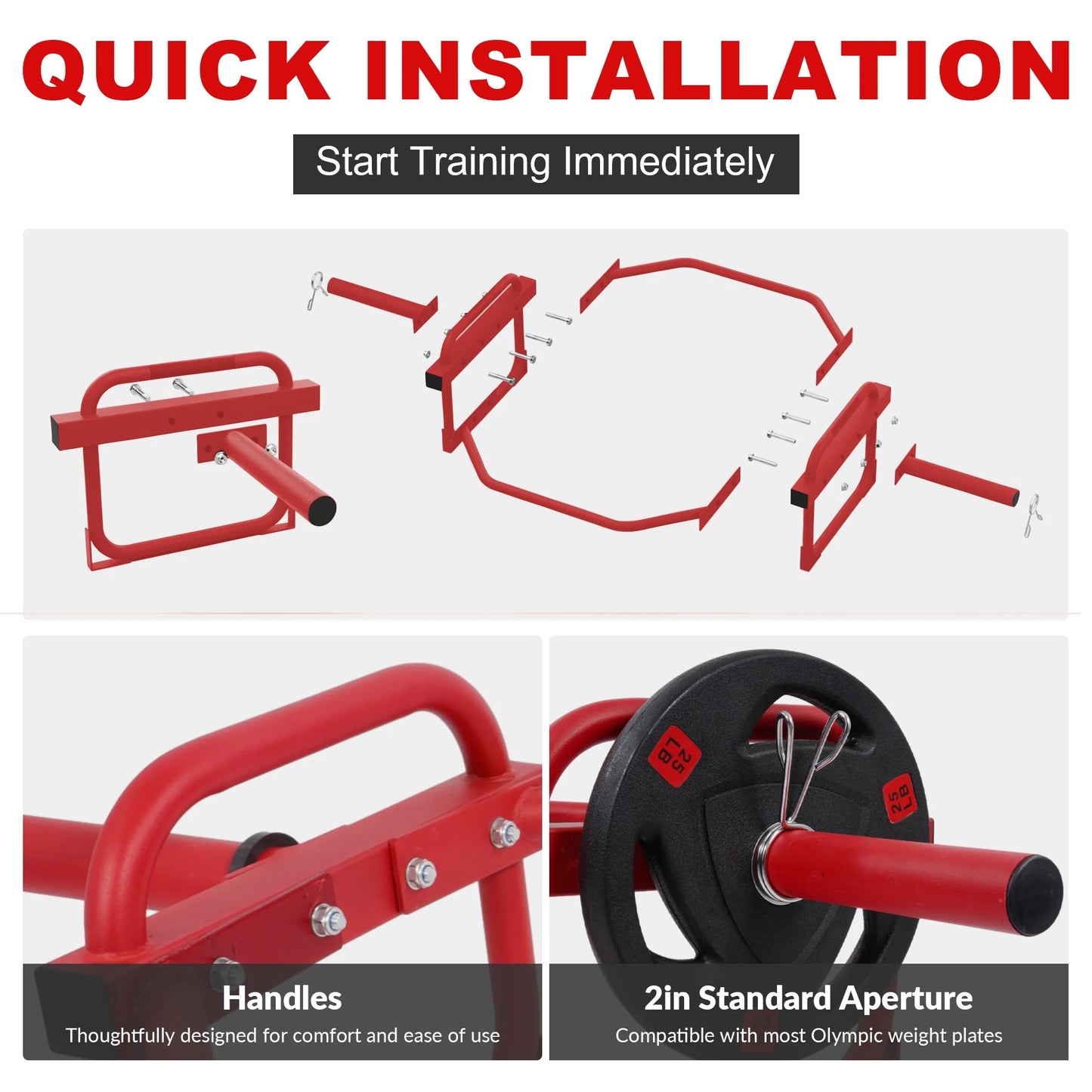 5FT Professional Steel Closed-End Barbell, 2-Inch Olympic Sleeve, Black and Red